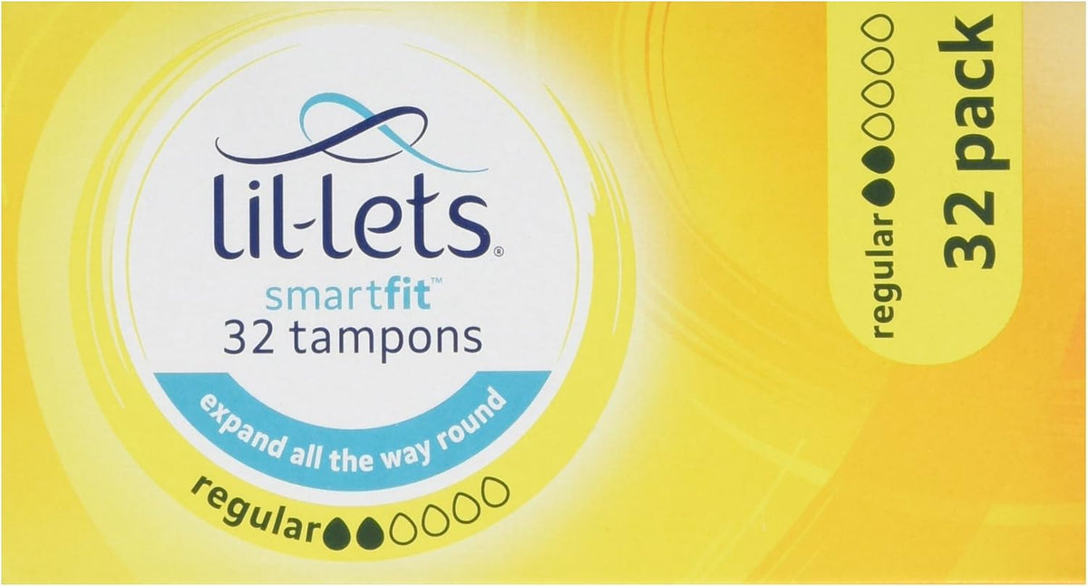 Lil-Lets Non-Applicator Regular Tampons, 32 Count (Pack of 1), For Light to Medium Flow, 2 Droplets, Plant-Based, SmartFit™ Non-App Tampon