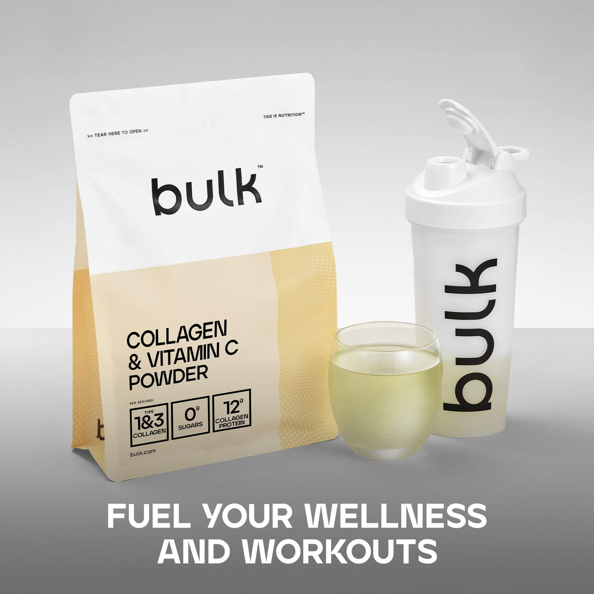 Bulk Collagen Powder with Peptides and Vitamin C, Unflavoured, 500g