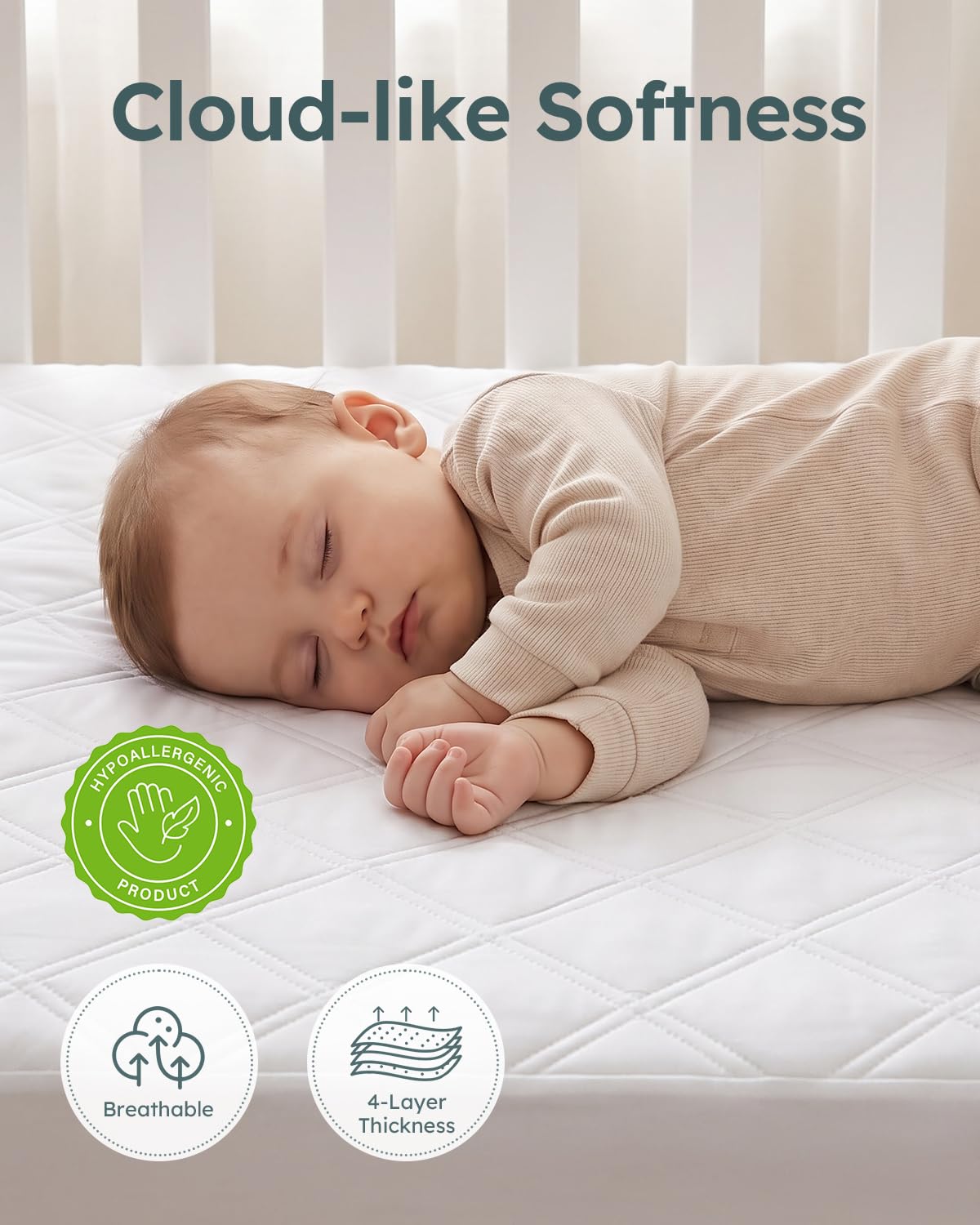 Yoofoss Waterproof Mattress Cover - Fitted Crib Mattress Protector - Hypoallergenic Baby Bed Sheet (60 X 120CM)
