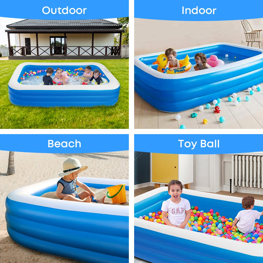 GALAXYER Rectangular Inflatable Paddling Pool — 205x125x45cm, 703 Litres | Family Garden Pool