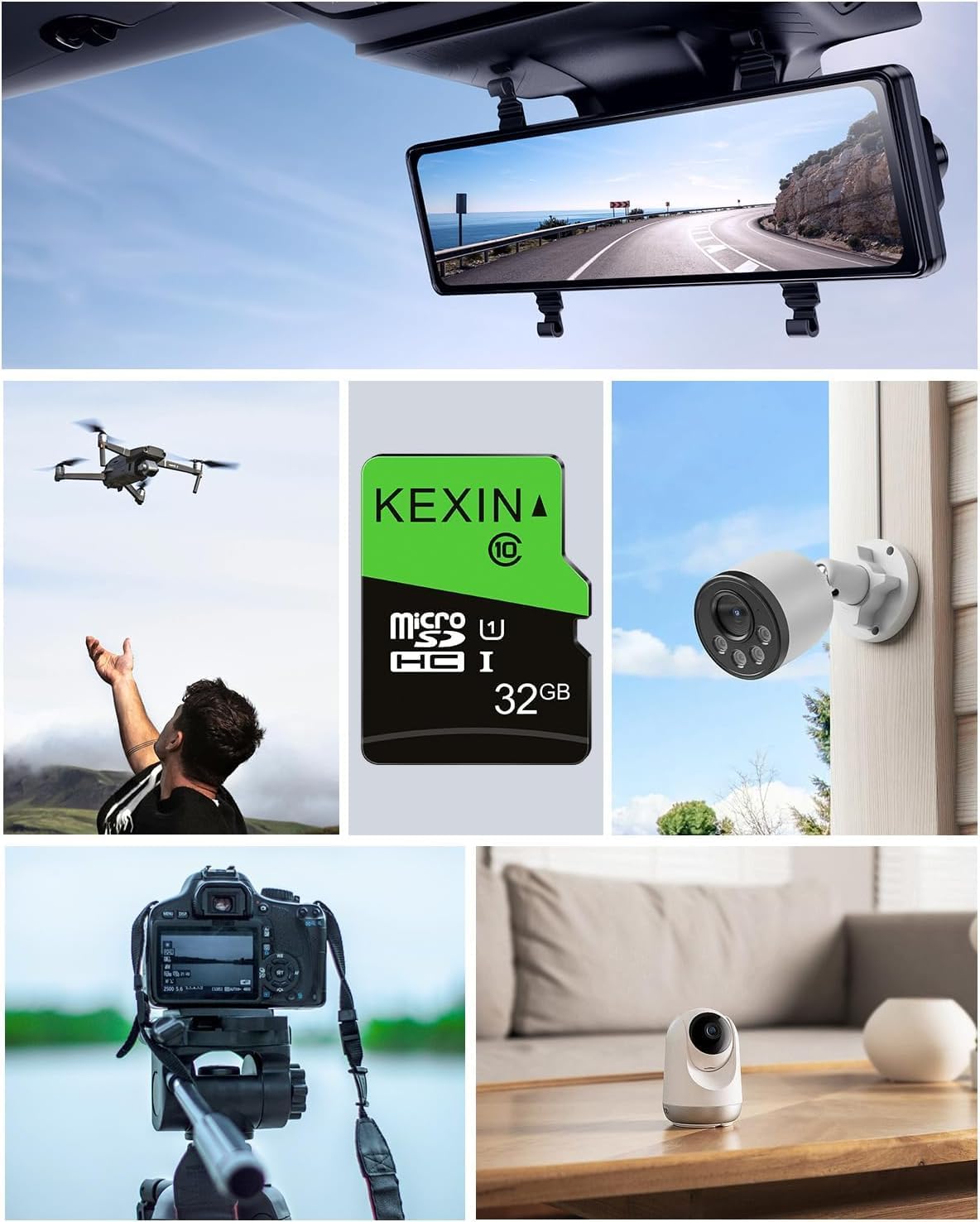 KEXIN Micro SD Card 32GB, MicroSDHC Memory Card UHS-I Up to 80MB/s Read, Class 10 C10 U1 TF Card for Camera, Smartphone, Security System, Drone, Tablet (Black Green)