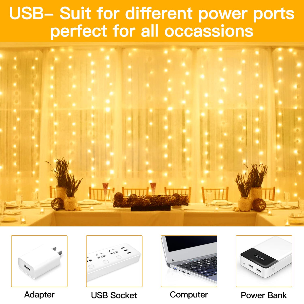 Ollny Curtain Fairy Lights, 200 LEDs 2mx2m Window String Lights Multicolour