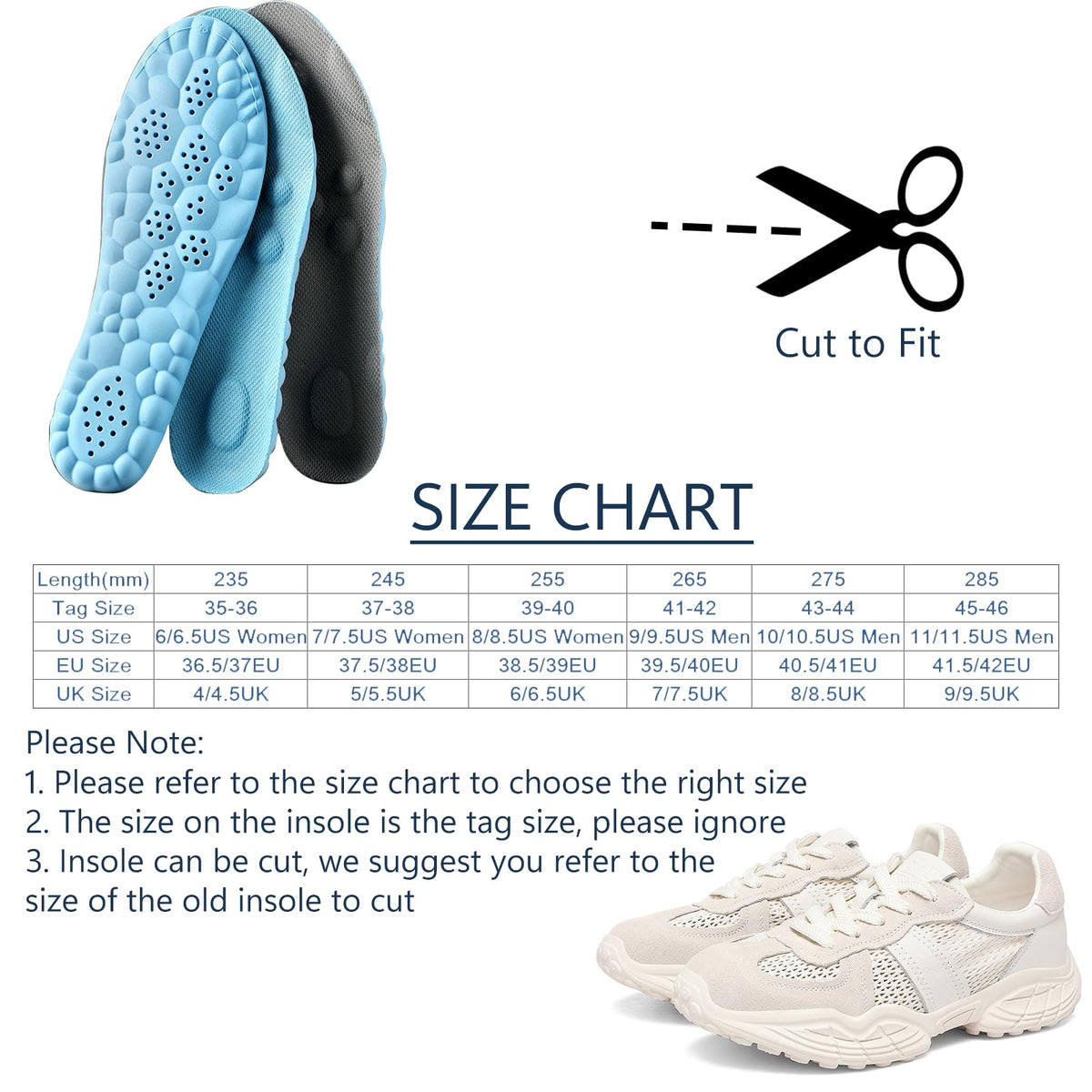 Memory Foam Insoles with Arch Support for Women Men,Comfort Massage Insoles Replacement Shoe Inserts for Trainers Sneakers Sports Shoes Work Boots,Breathable,Shock Absorption (Sky Blue, 5/5.5UK)
