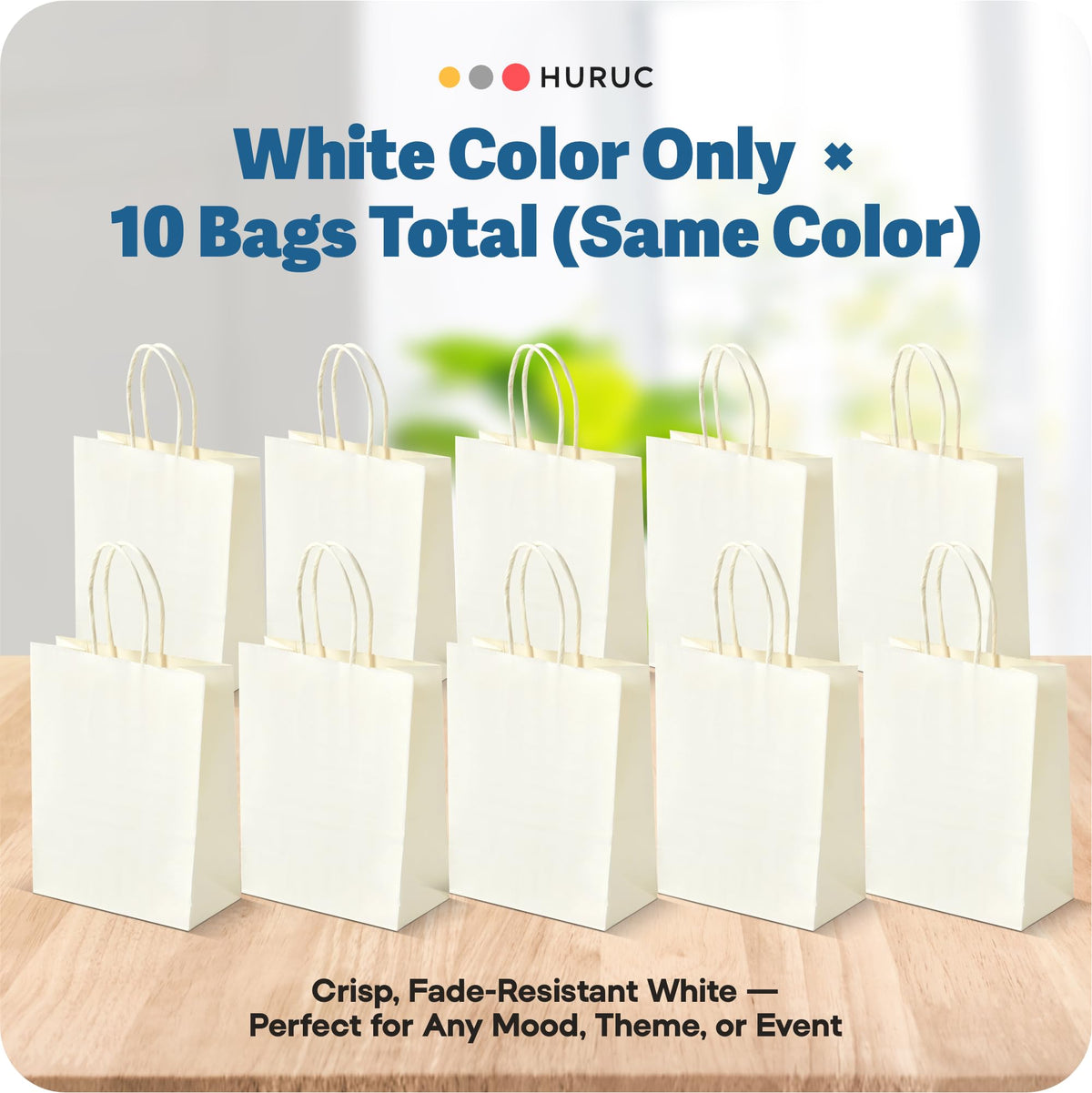 HURUC Brown Paper Bags with Handles 50 Pack Medium 130 GSM