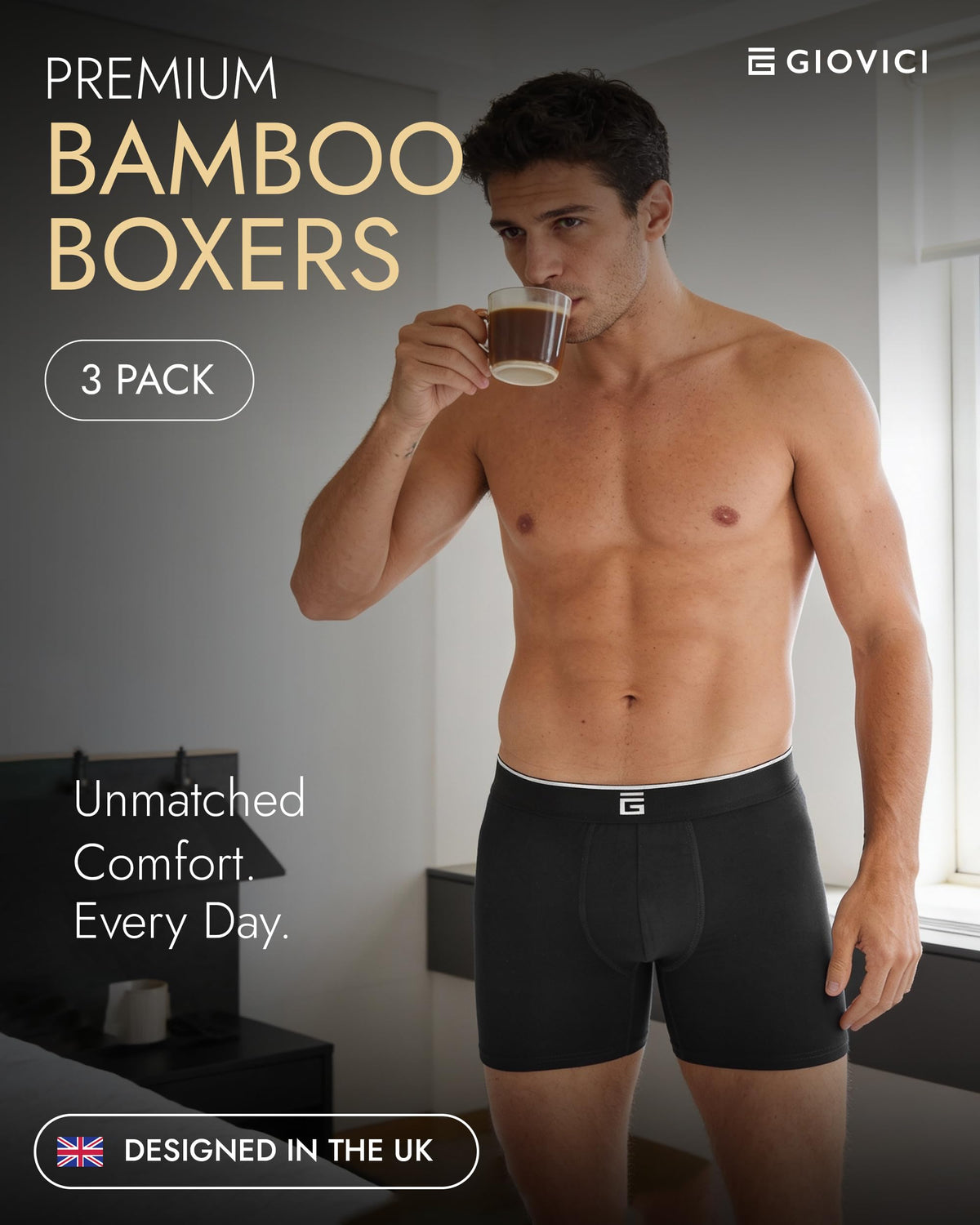 Giovici Mens Boxers Bamboo Anti Chafing Soft Comfortable Boxer Briefs Longer Leg - Boxer Shorts Multipack - Moisture Wicking Technology