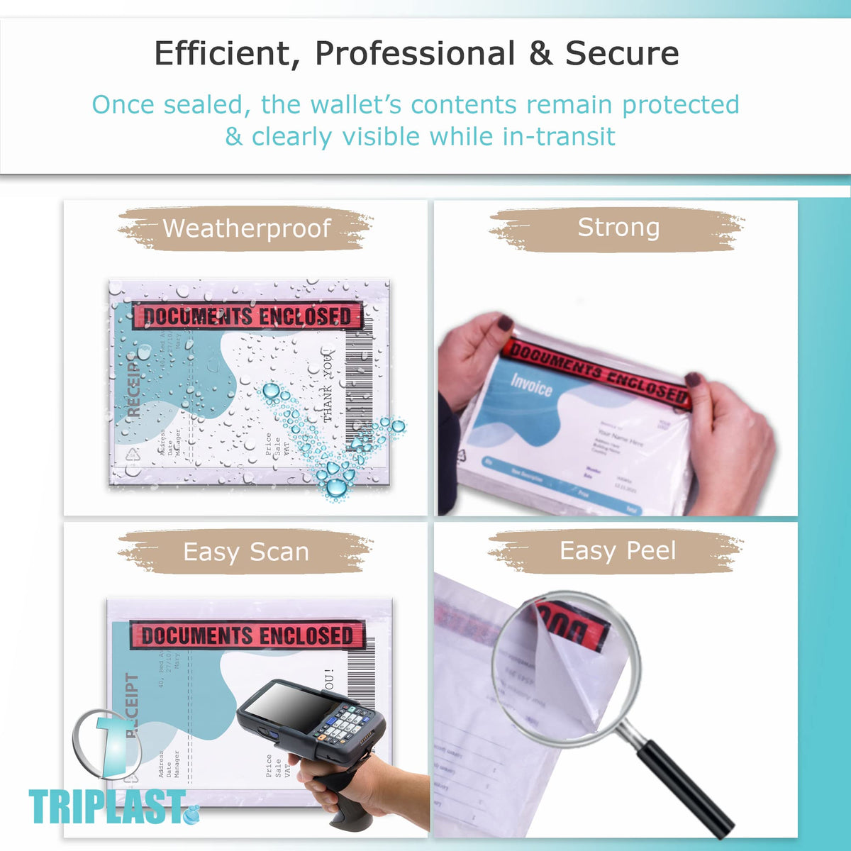 Triplast 200 x DL Printed Document Enclosed Wallet (230 x 110 mm) | Peel & Seal Clear Plastic Envelopes/Sleeves/Pockets/Wallets | Attach Invoices, Packing Lists & Delivery Notes to Parcels