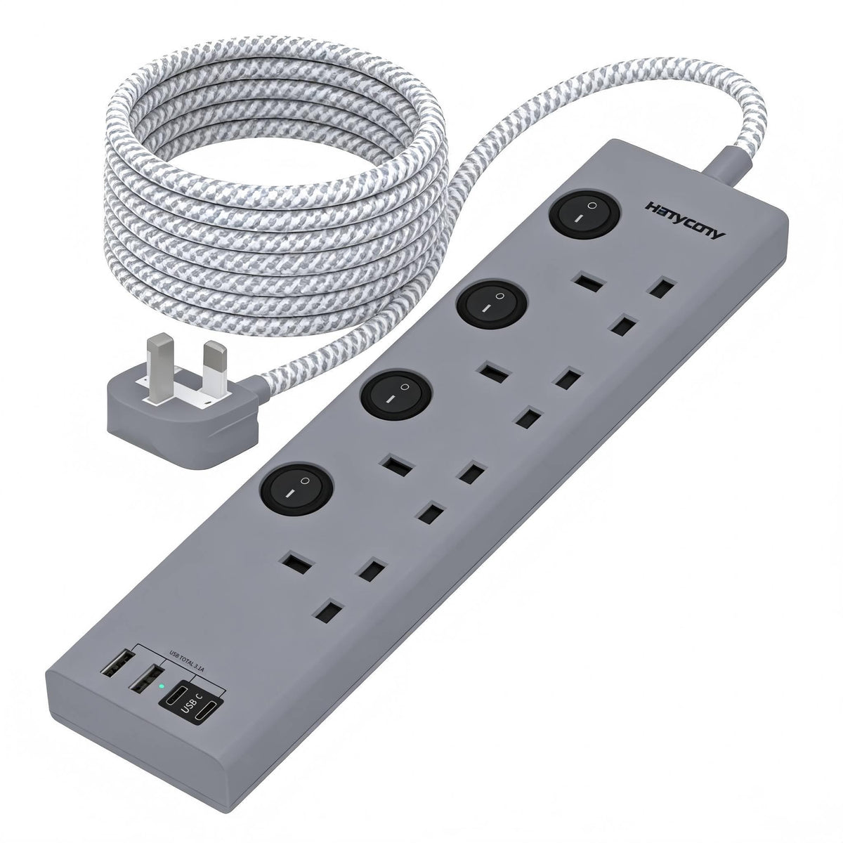 Extension Lead with USB Slots(2 USB C), 4 Way Plug Extension Socket, 1.8M