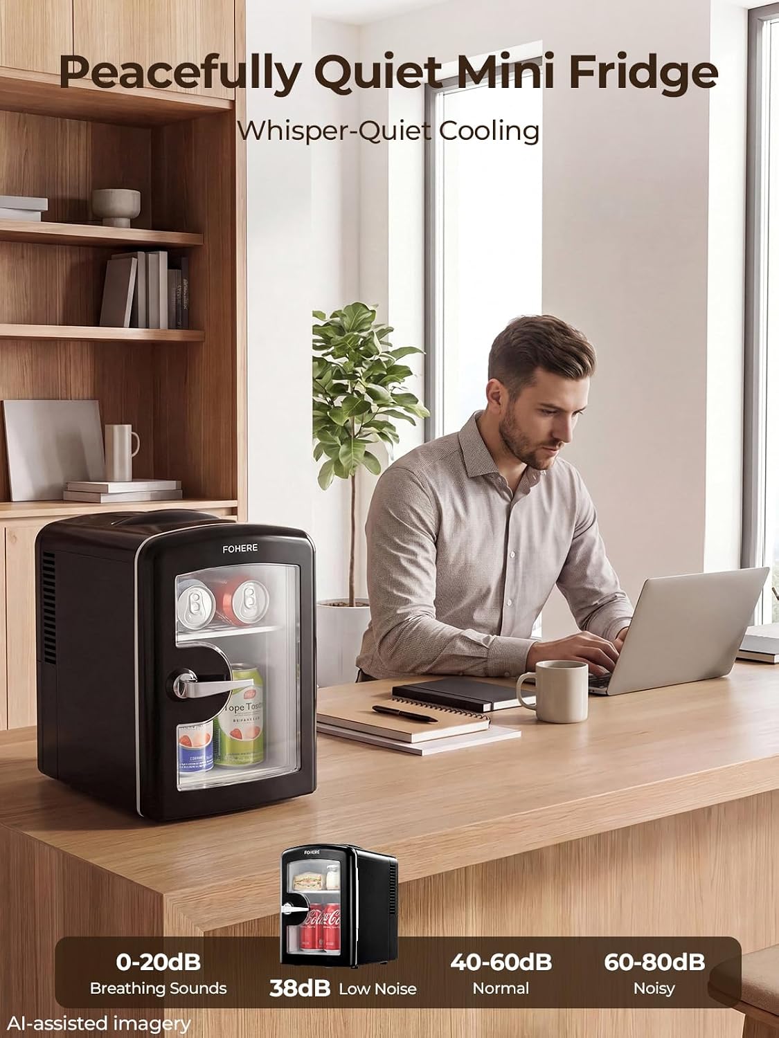 FOHERE Mini Fridge 4L, Portable 220V AC/12V DC Cooler & Warmer, Black