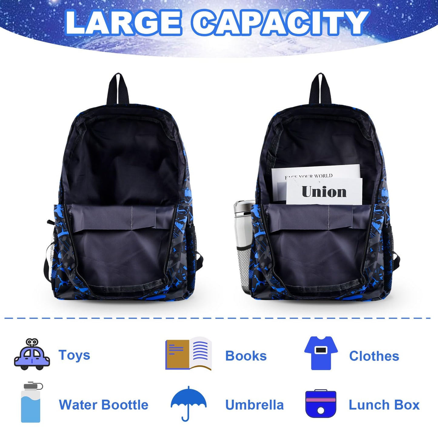 yumcute De-mn Backpack Kids, Teen Game School Bags, Children Primary Schoolbag, Children's School Backpack, 17 Inch Large Capacity Travel Rucksack Waterproof Boys Girls Book Bags for Aged 3-12 Years