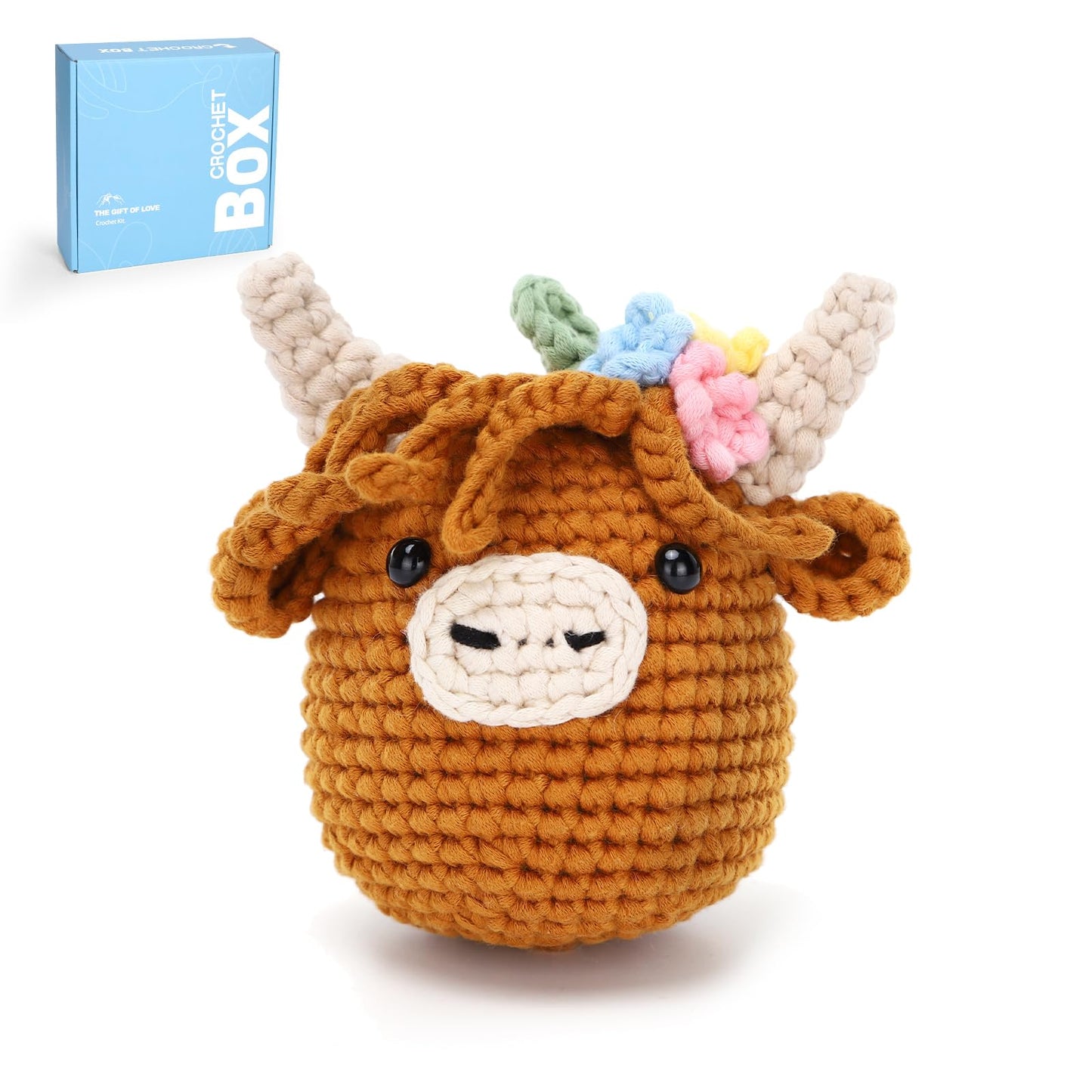 CROCHET BOX Complete Crochet Kit for Beginners - Highland Cow Crochet Kit, Include Video Tutorial, Instruction, Soft Yarn, Birthday Gift for Adults.