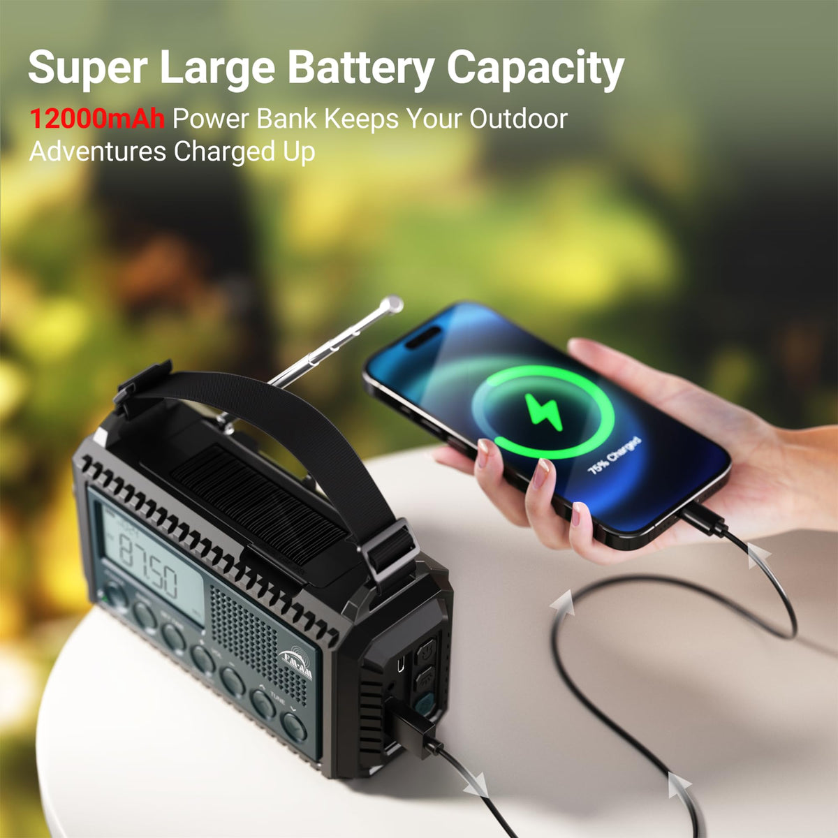 Mesqool Wind Up Radio Solar Powered, 5000mAh Emergency Hand Crank AM FM Radio with Flashlight, Reading Lamp, USB Phone Charger, SOS Alarm and Compass