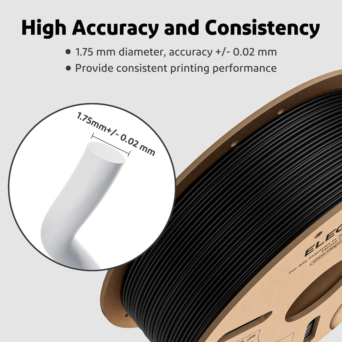 ELEGOO PLA Filament 1.75mm Black 1KG, 3D Filament Dimensional Accuracy +/- 0.02mm, 1kg Cardboard Spool(2.2lbs) 3D Printing Filament Fits for Most FDM 3D Printers