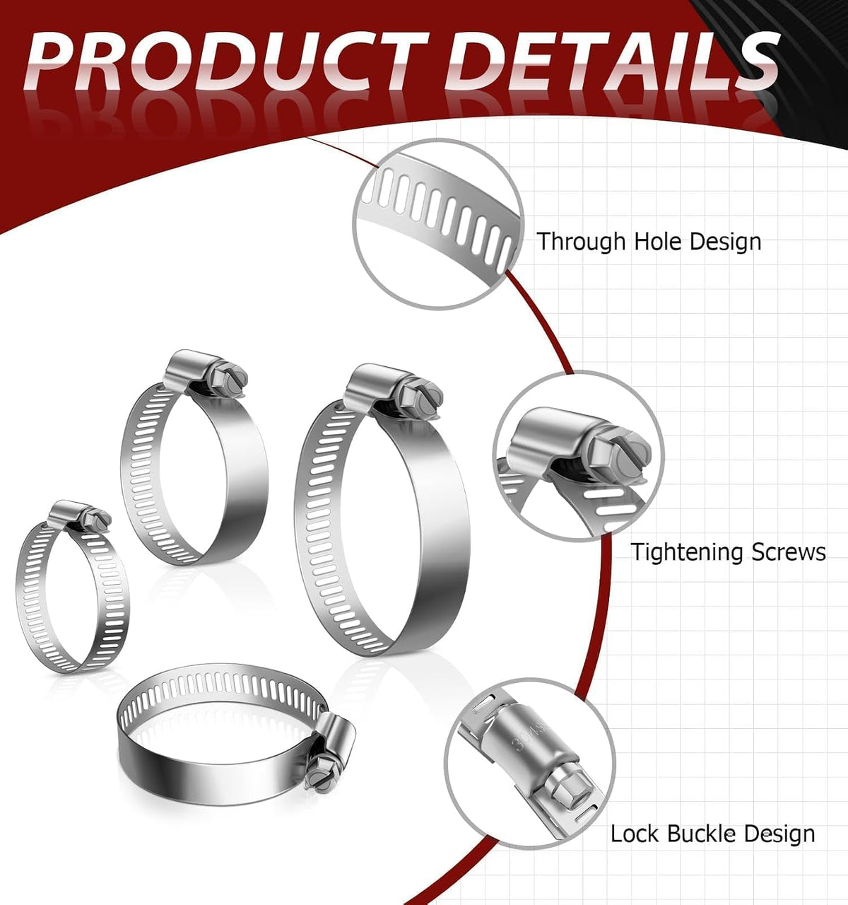 Bolatus Hose Clips 21-38 mm, 12 Pcs Hose Clamp Stainless Steel 304