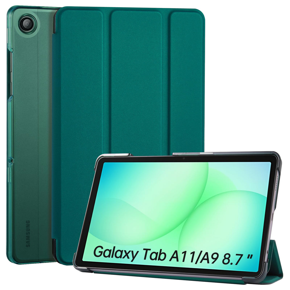 CoBak Case for Samsung Galaxy Tab A11+ Plus 11 Inch 2025/A9+ Plus 2023 - PU Leather Smart Cover with Auto Sleep/Wake for Tab A11+, Translucent Hard Shell, Multi-Viewing Angles, Green Pattern