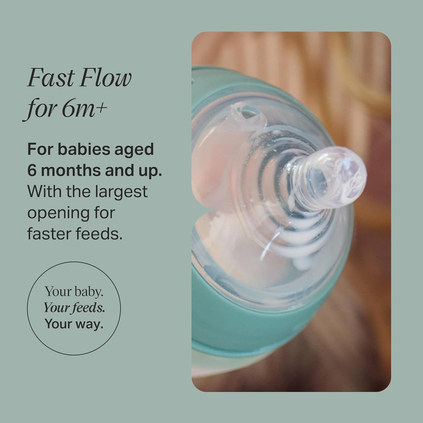 Tommee Tippee Natural Start Baby Bottle Teats, Fast Flow for 6m+, Pack of 2 Breast-Like Teats for a Natural Latch, with Anti-Colic Valve and BPA Free Soft Silicone