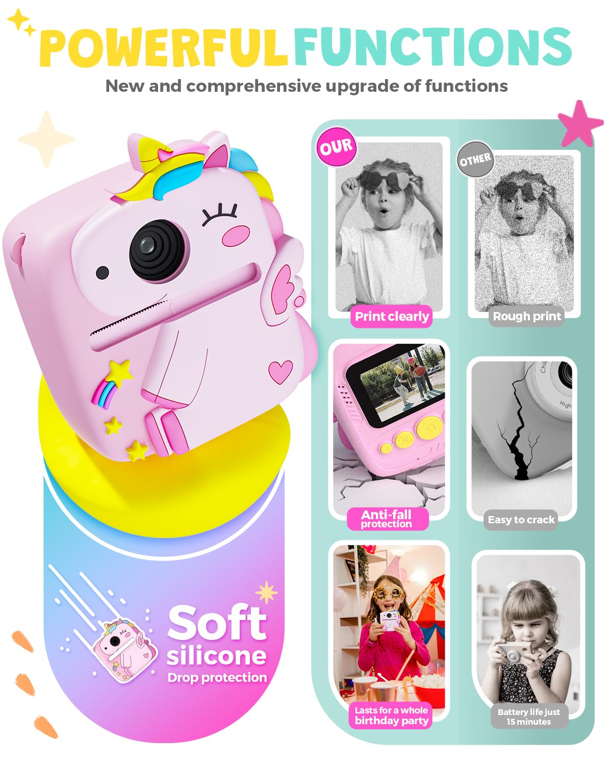 Kids Camera Instant Print, 1080P Kids Digital Camera,Boys Gifts Toys Age 3+