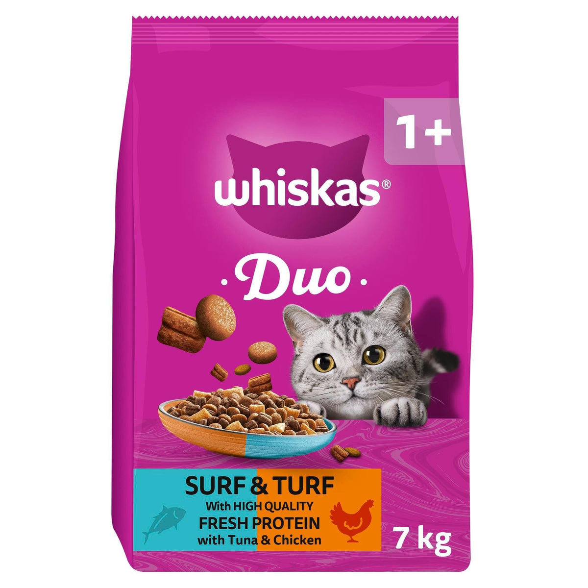 WHISKAS 1+ DUO Surf & Turf Dry Cat Food 1.9kg