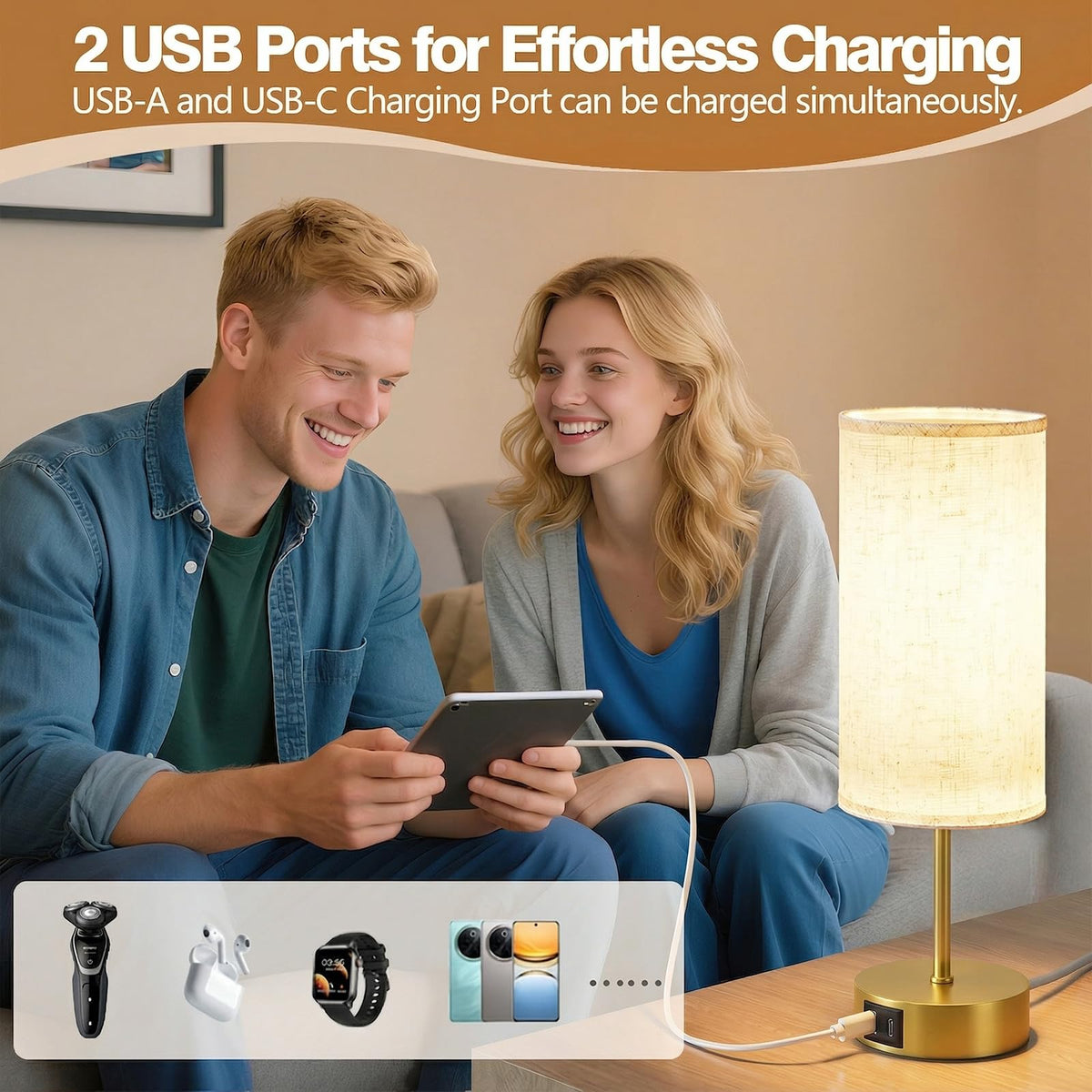 Bedside Lamp, Touch Table Lamp for Bedroom, Living Room & Office