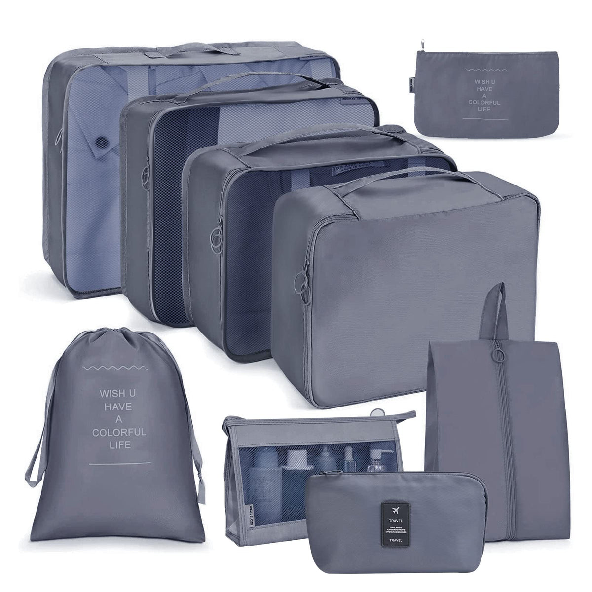 OSDUE Packing Cubes for Suitcase, 8PCS Thickening Travel Organiser Packing Bags Lightweight Travel Accessories Organizers Essentials Clothes Shoes Cosmetics Toiletries Storage Bags