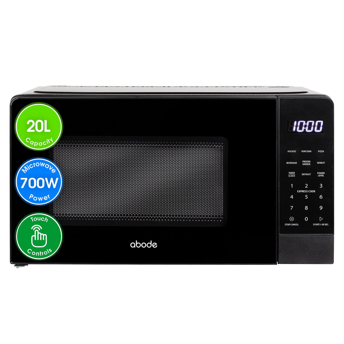 Abode Touch Control Microwave 20 Litre Black Digital 700W with Clock & Timer, 5 Auto Cook Settings & Defrost, 10 Power Levels AMT2012B (Touch Control, Silver)