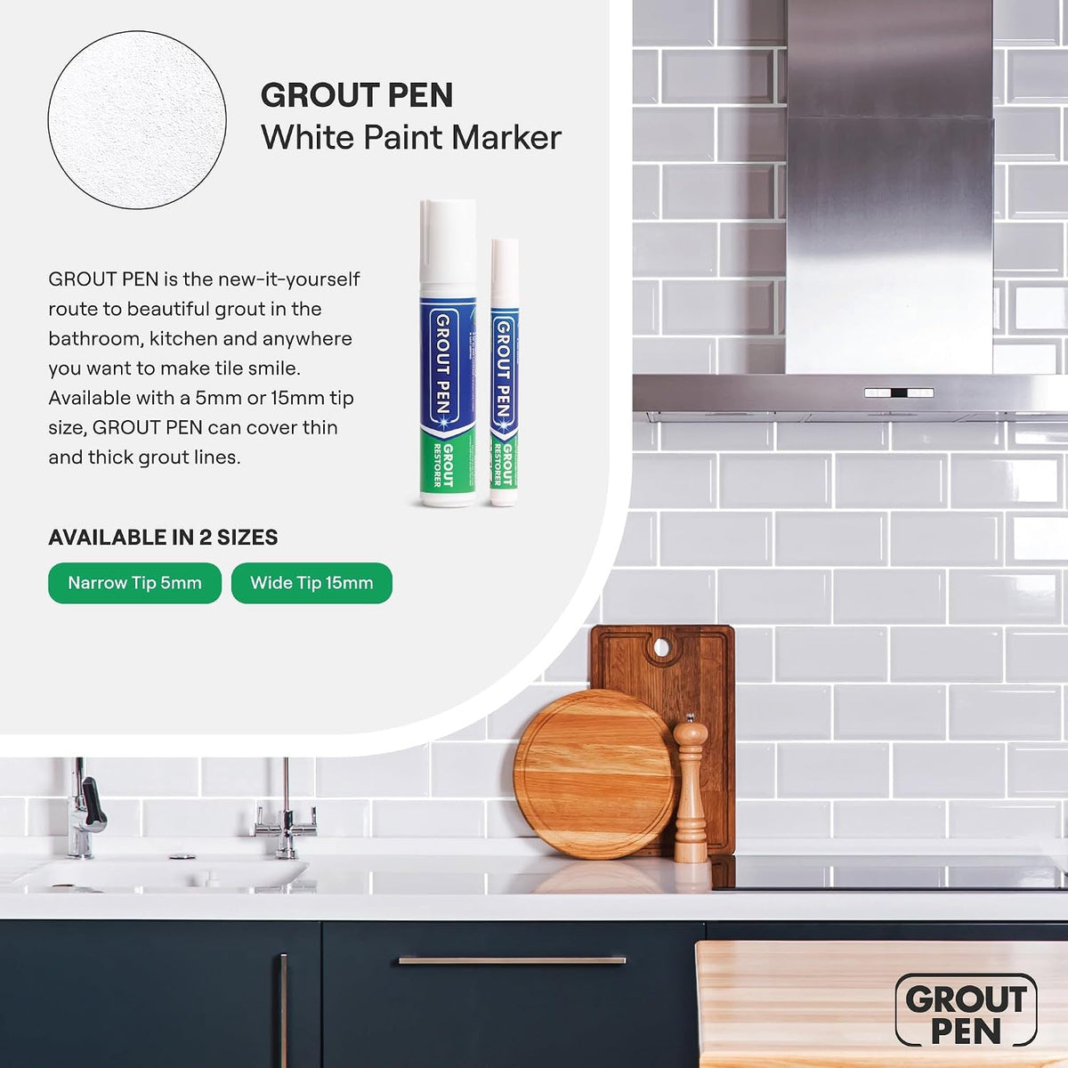 Twin Pack White Grout Pen - Designed for restoring tile grout in bathrooms & kitchens (White)