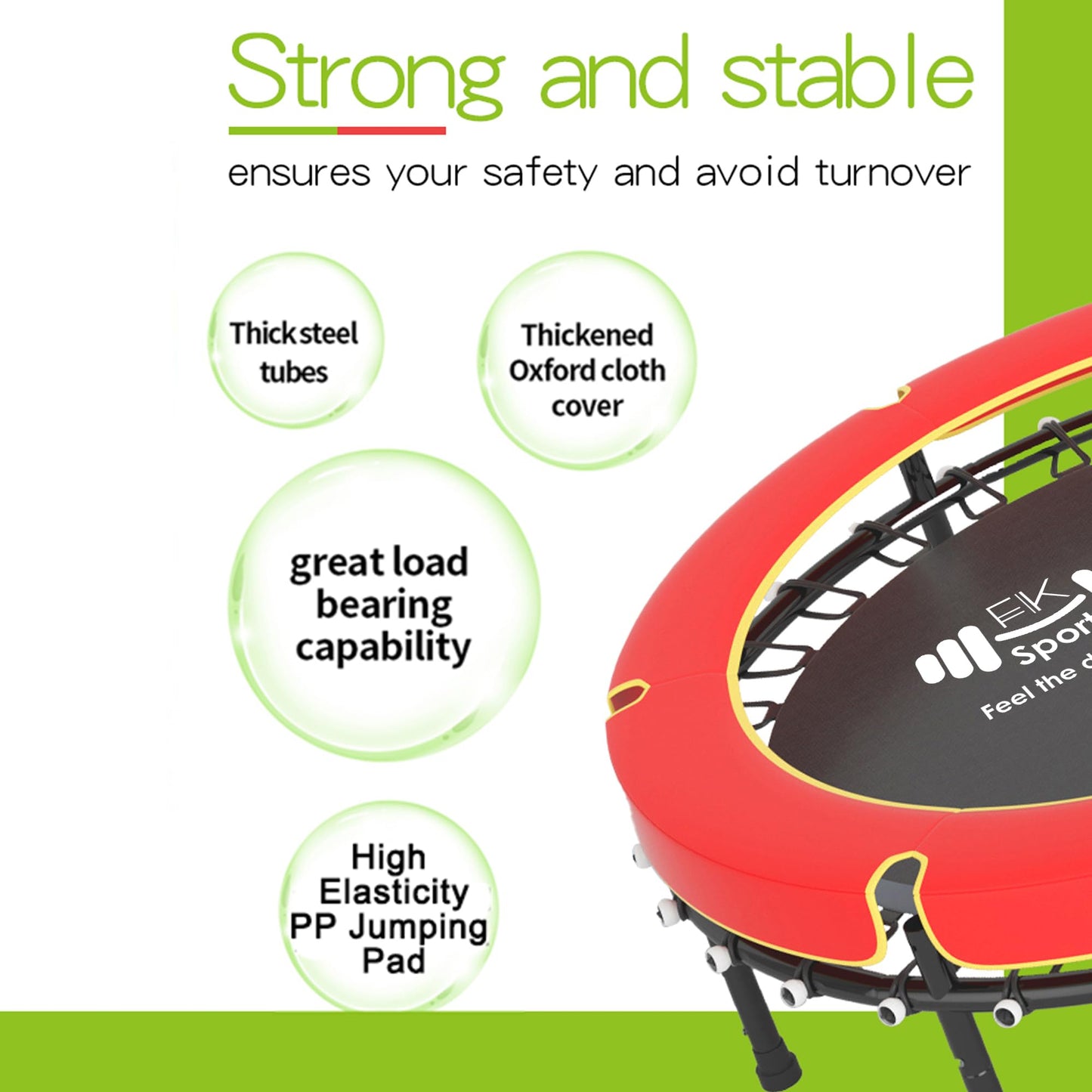FK Sports 55" Kids Rebounder Trampoline with Safety Net — Bungee System, Max 100 kg