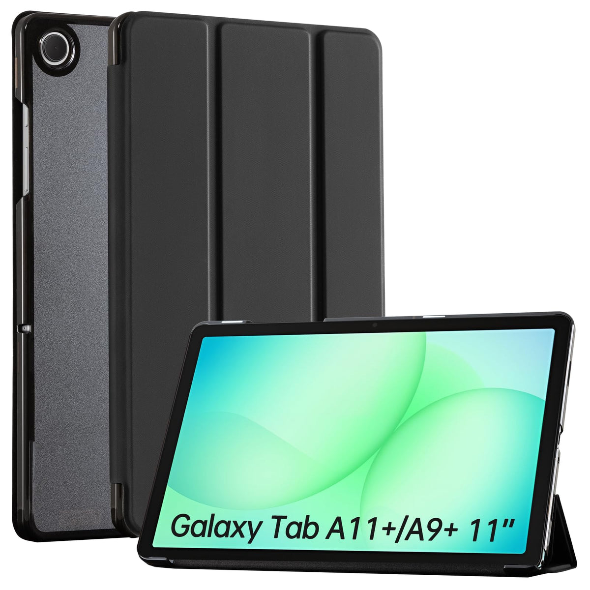 CoBak Case for Samsung Galaxy Tab A11+ Plus 11 Inch 2025/A9+ Plus 2023 - PU Leather Smart Cover with Auto Sleep/Wake for Tab A11+, Translucent Hard Shell, Multi-Viewing Angles, Green Pattern