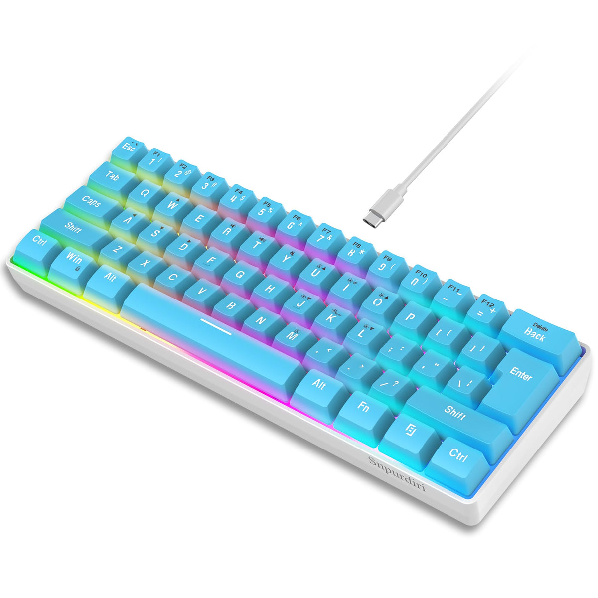 Snpurdiri Wired Mechanical Gaming Keyboard, 60% Size, LED Backlight, 61 Keys, Small Wired Office Keyboard for Windows Laptop/PC, Mac (Black-Red, Blue Switches)
