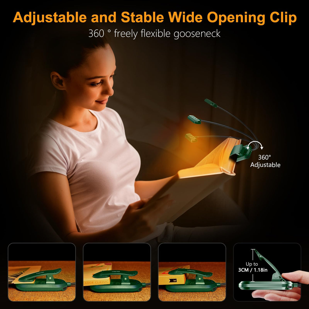 Gritin 19 LED Rechargeable Book Light for Reading in Bed - Memory Function