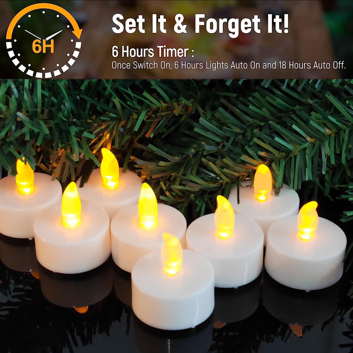 Jialine12 Pack Realistic and Bright Flickering Battery Operated Flameless LED Tea Lights Candles, 200+ tealights Electric Fake Candles for Halloween Weddings Festivals Decoration in Warm Yellow