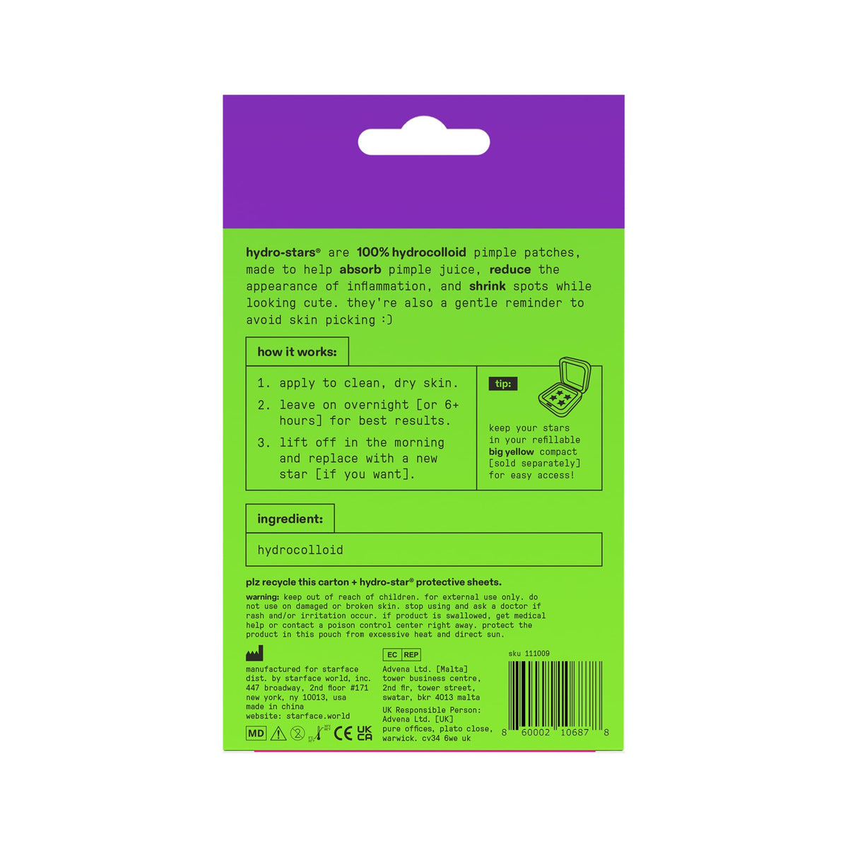 Starface Hydro-Star® Black Hydrocolloid Star-Shaped Pimple Patch, 96 ct