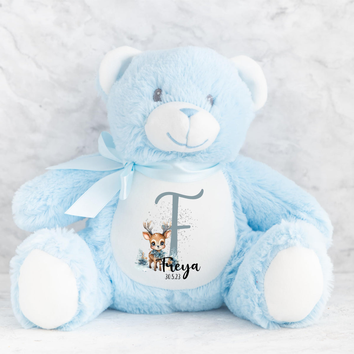 Crafted Memories - Personalised Teddy | Velveteen Bunny Soft Toy | Customisable Name for Newborns | Keepsake for Boys & Girls | Baby Shower Item | Pink Initial | Grey or White, 20-23cm