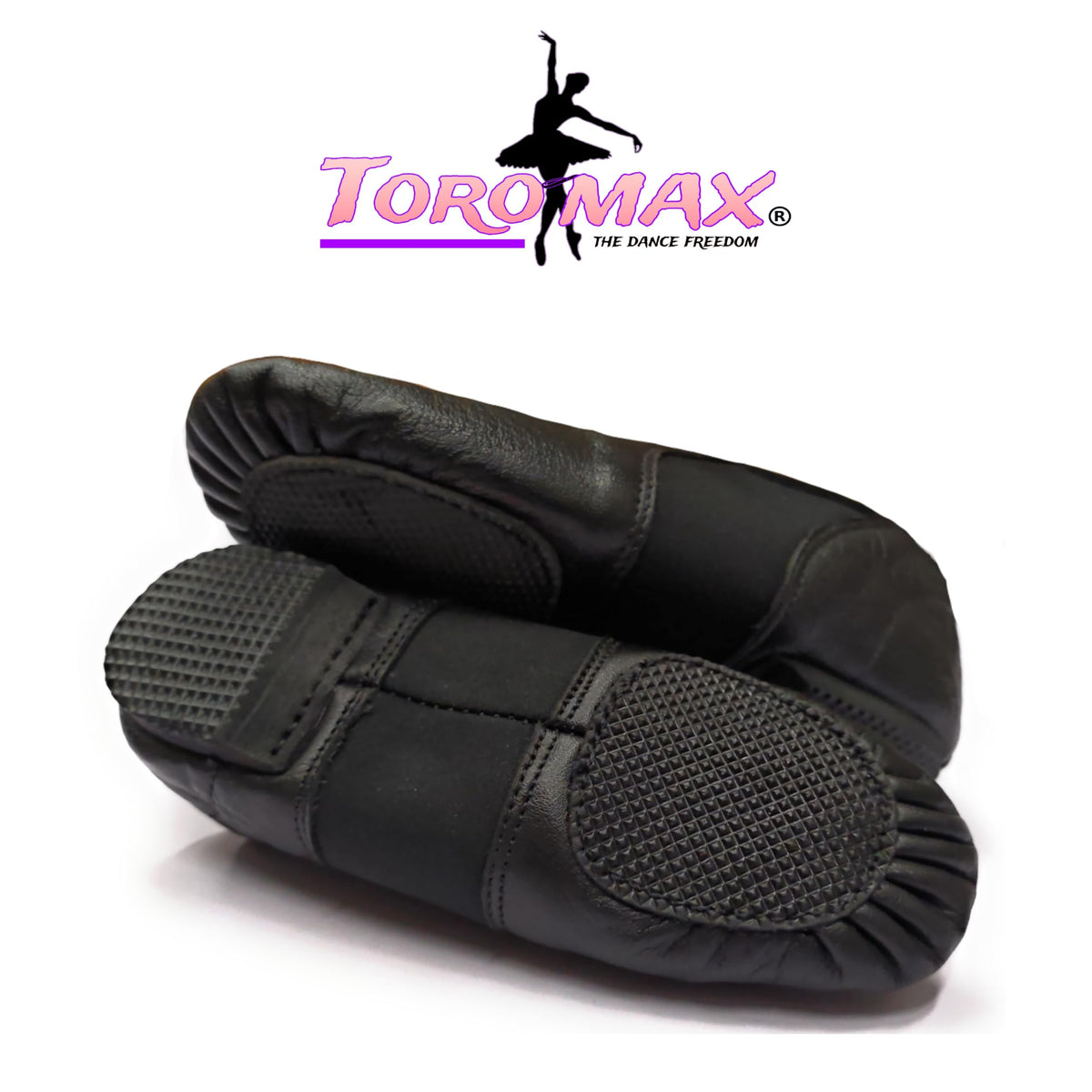 Slip On Jazz Dance Shoes - Black Leather - Modern Stage Rubber Heel Split Sole – Neoprene - Irish Dancing Pumps for Kids, Girls & Children