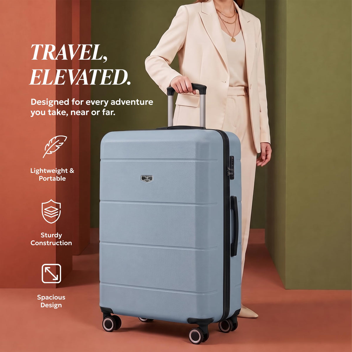 LUGG Jetset 40cm Suitcase 40x30x20cm, Ryanair Compatible Underseat Size, Hard Shell ABS, Spinner with Removable Wheels, Lightweight Travel Luggage, 1 Year Warranty