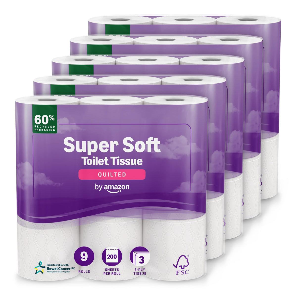 by Amazon Super Soft Toilet Tissue, 3-ply, 9 Rolls (1 Pack of 9), 200 Sheets per Roll