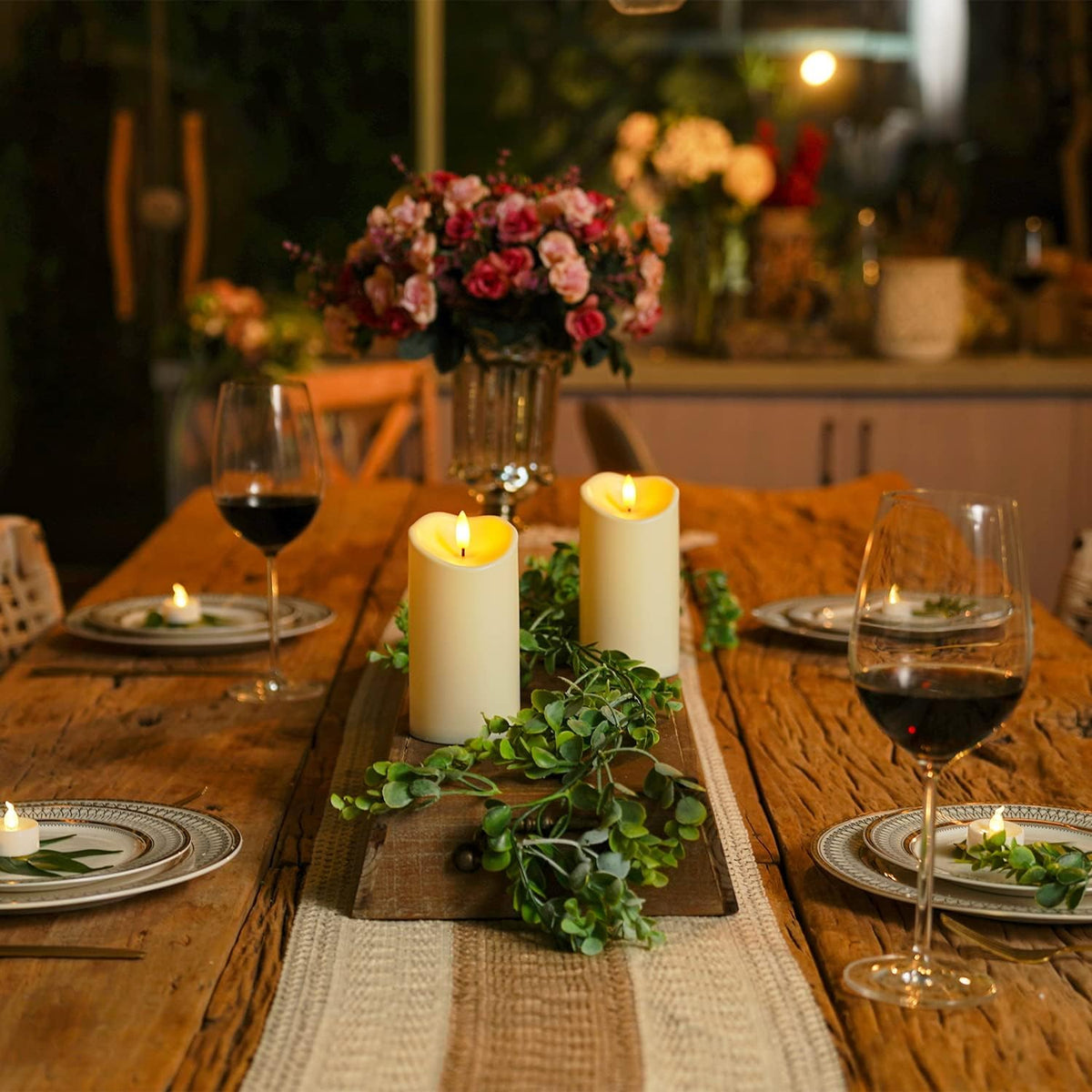 Homemory Outdoor Waterproof Flameless Candles, Dark Ivory, Set of 2, D 3"