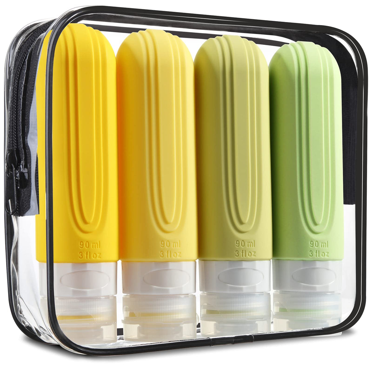 Mrsdry Travel Bottle for Toiletries, Leak Proof Silicone Travel Size 90ml Bottles Refillable Containers for Liquid Shampoo, BPA Free and TSA Approved Travel Accessories with Clear Bag (4 Pack)