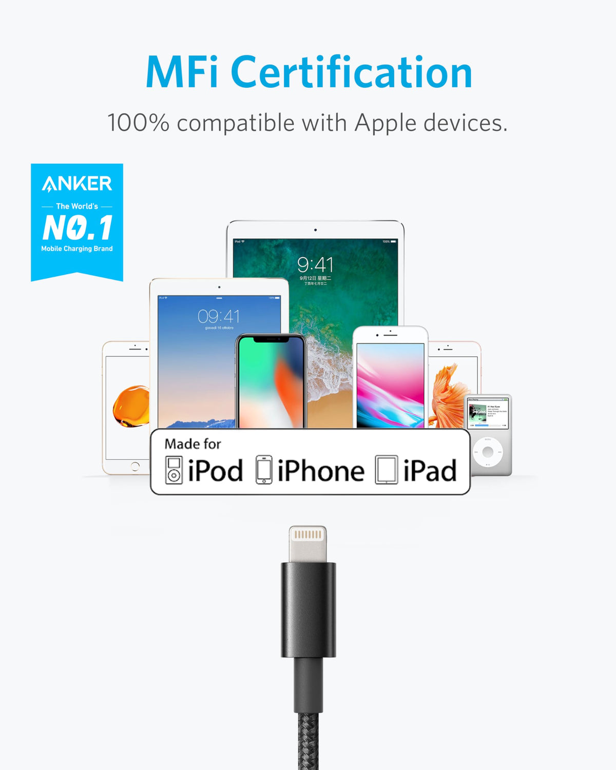 Anker USB A to Lightning Cable,MFi Certified(1.8m, 1Pack, Black)