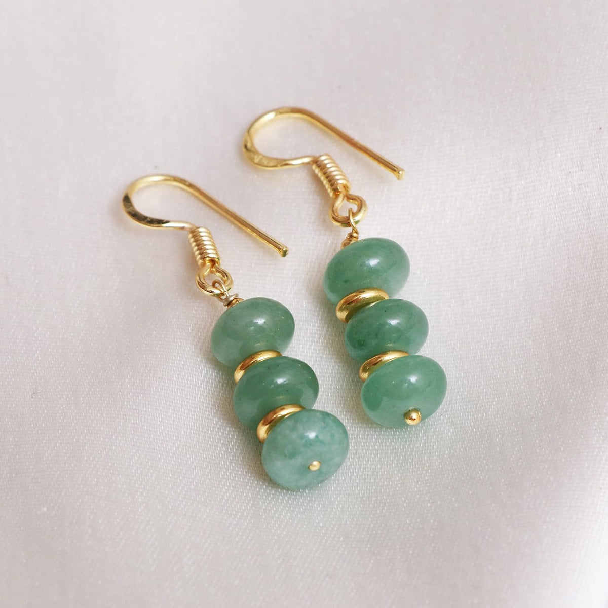 Gempires Natural Gemstone Rondelle Bead Earrings for Women | 8mm Beaded Drop Dangle Earrings | Gold Plated Hypoallergenic Hook Jewelry | Handmade Lightweight Crystal Earrings