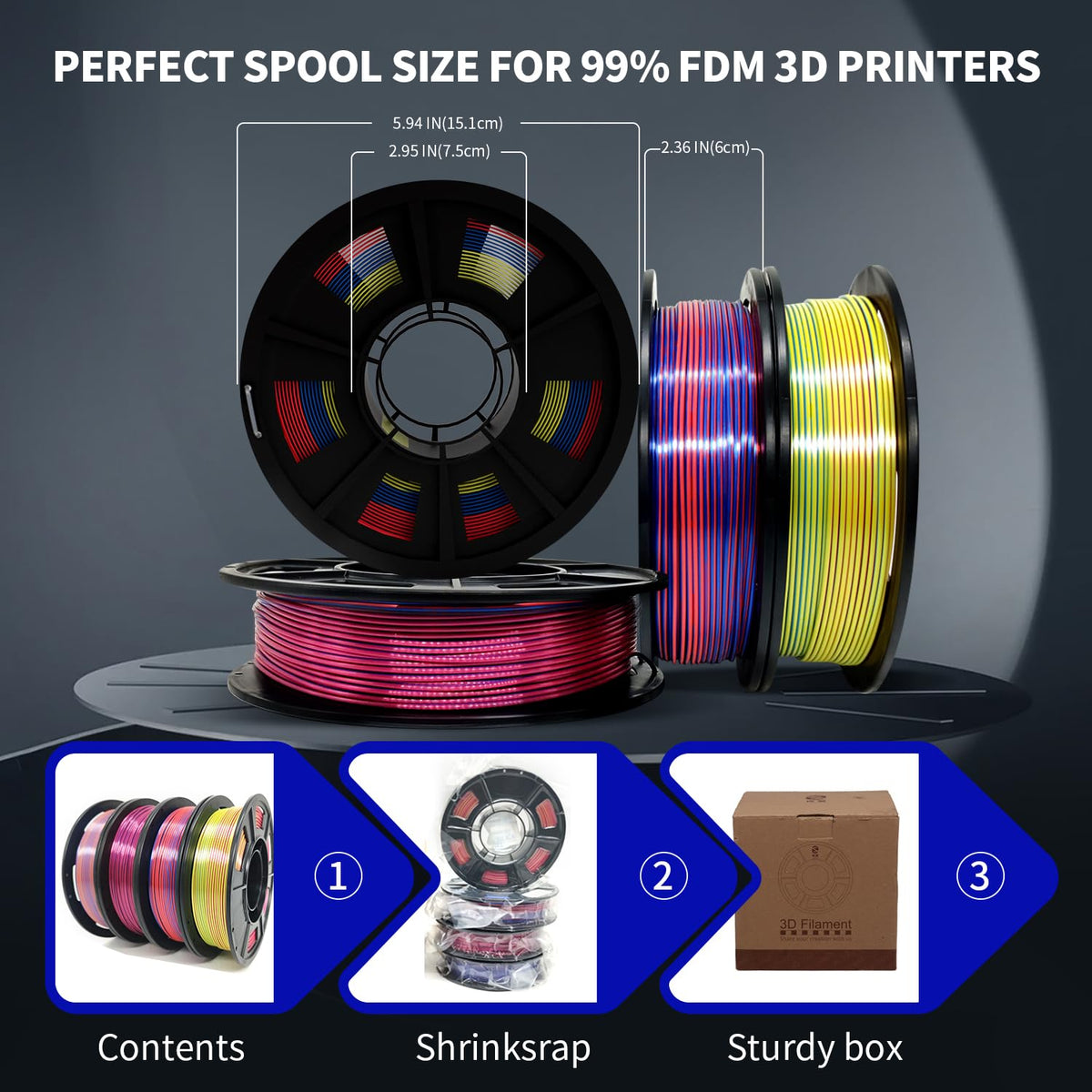 YOUSU 3D Printer Filament Bundle,Glow in The Dark Filament Multicolor,PLA Filament 1.75 mm,Green, Blue,Purple and Rainbow Accuracy +/- 0.03 mm,250g X 4 Pack