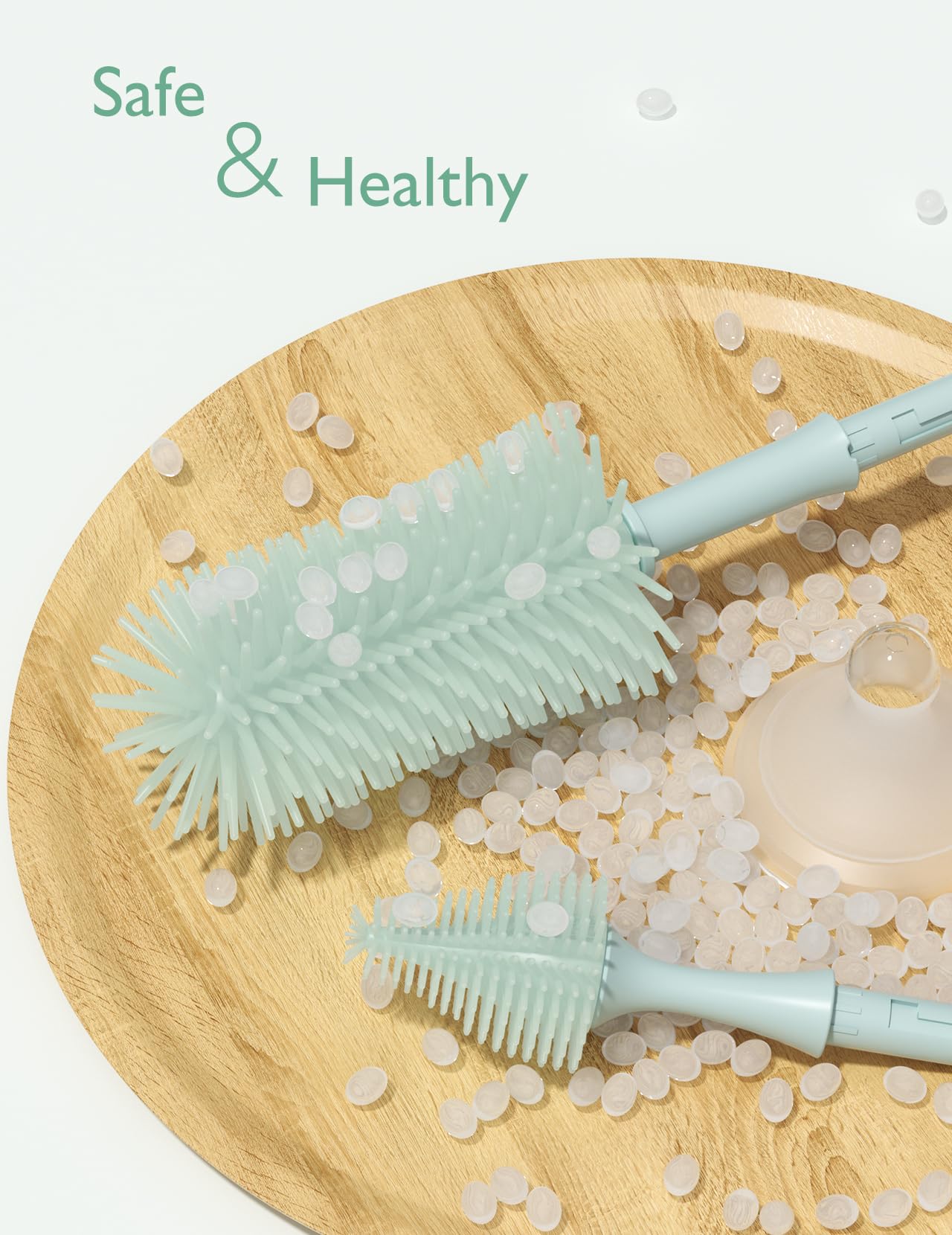 Momcozy Bottle Brush Set - Baby Bottle Cleaner Kit with Silicone Brush, Nipple Brush, Straw Brush, Soap Dispenser, Drying Rack - 7 in 1 Bottle Cleaning Tool for Home and Travel, Green