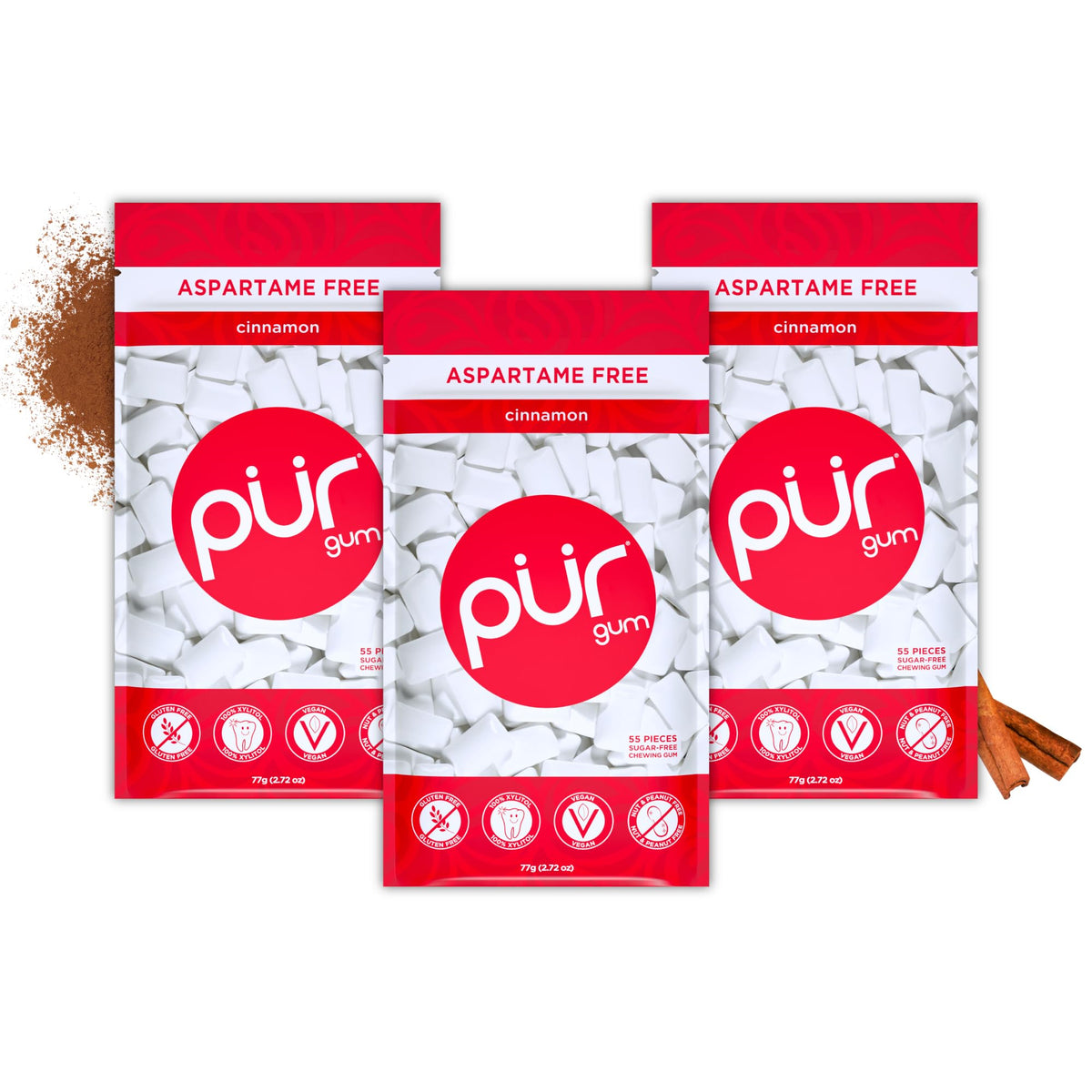 PUR Gum, Spearmint, Xylitol Gum, No Artificial flavour, 55 Count