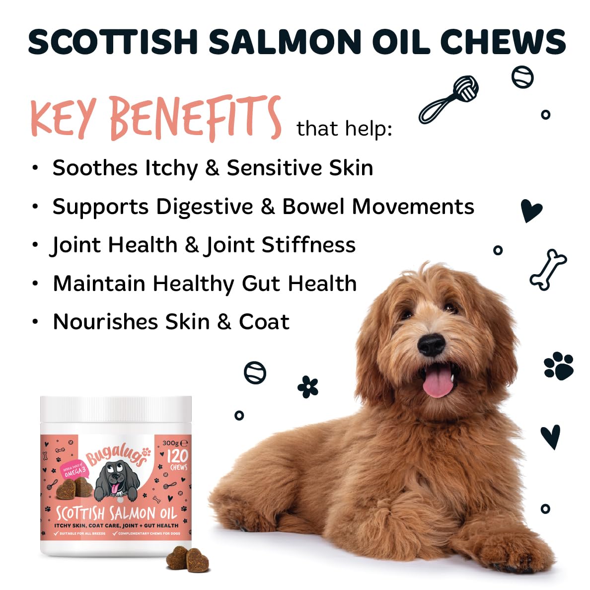 Bugalugs Scottish Salmon Oil For Dogs & Cats, Dog Supplement Support for Skin And Coat, Itchy Skin & Moulting, Omega 3 Fish Oil (Salmon, 500ml)