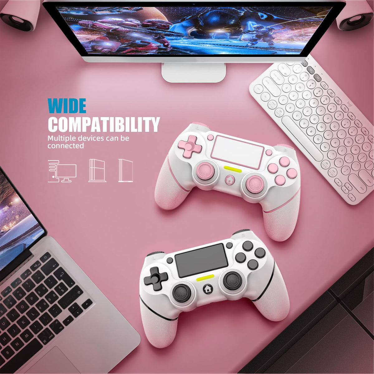 AceGamer 2 Pack Wireless Controller for PS4，Game Controller for PS4/Pro/Slim/PC，Gamepad Joystick with Turbo/Back Button/Dual Vibration/6-Axis Gyro Sensor/Touch Panel (Black and White)