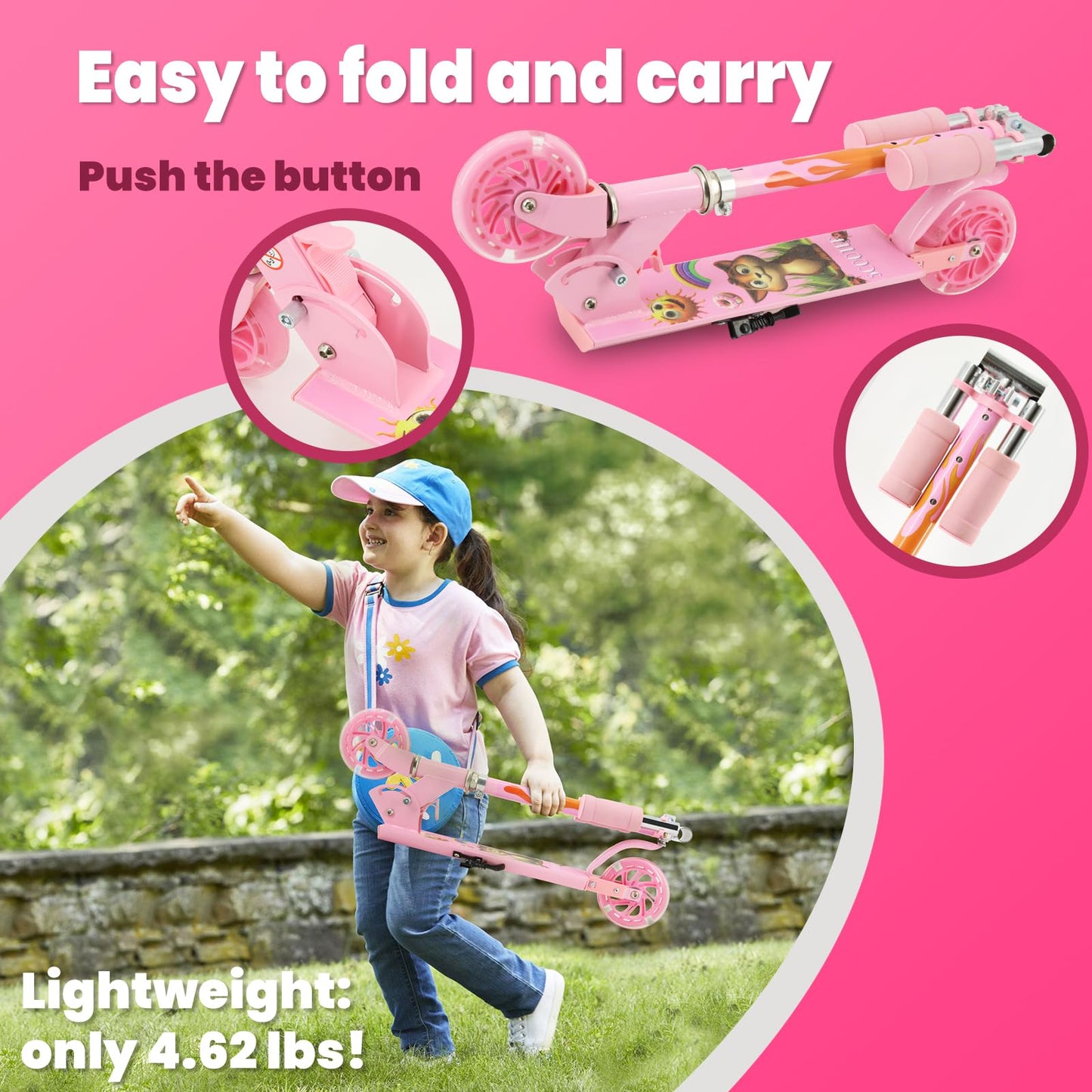 TENBOOM Kids Scooter with LED Light-Up Wheels — Adjustable Height, Aluminium Frame