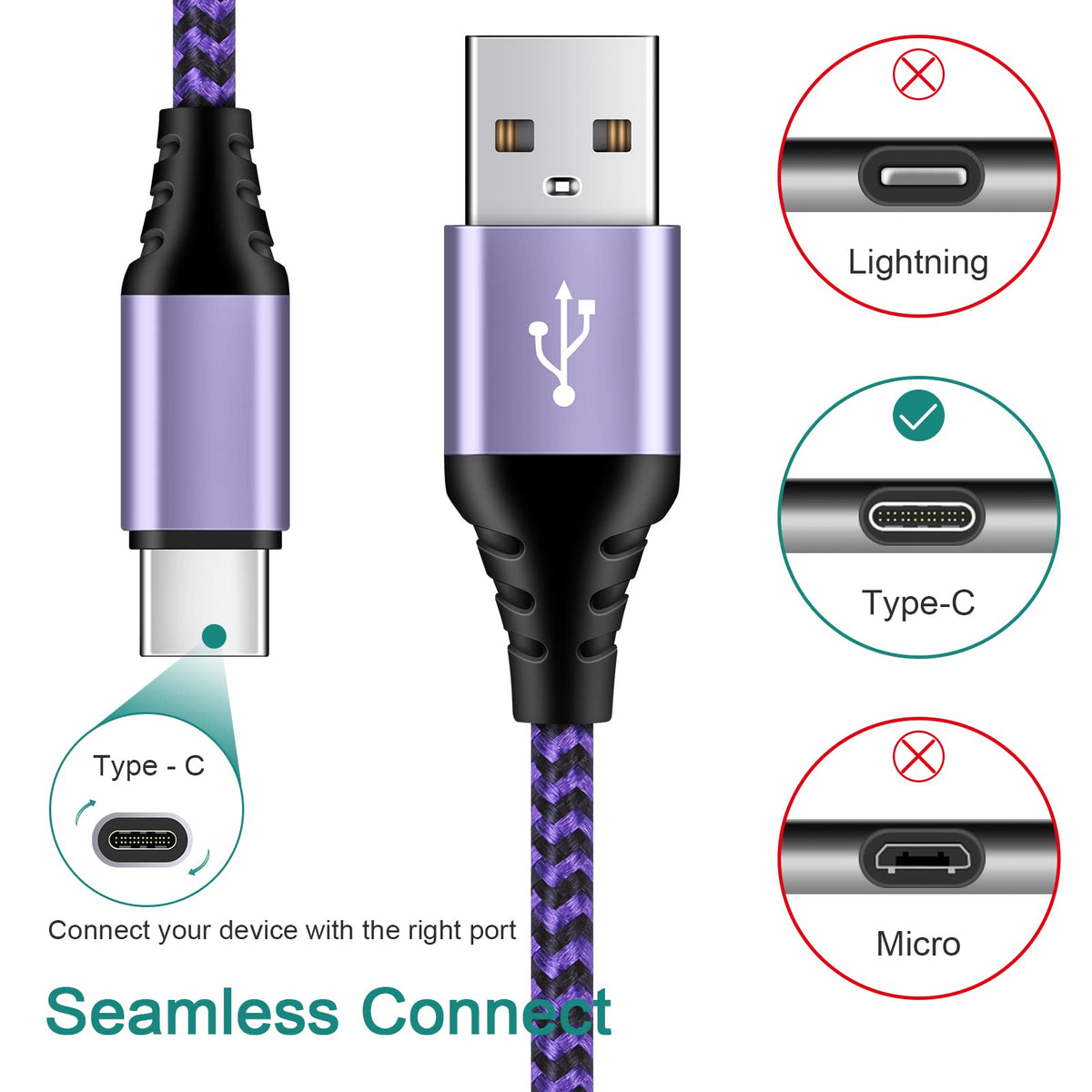 USB C Cable, 6FT/4Pack USB A to USB C Charge Lead Fast Charge Cord