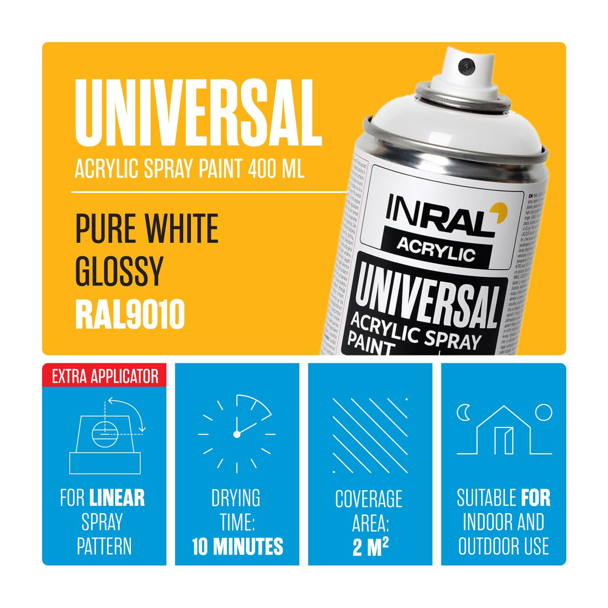 Acrylic Spray Paint Pure White Matt RAL9010 [400ml] – Universal Spray for Metal, Plastic, Wood & Stone – High-Coverage, UV & Rain Resistant – Indoor & Outdoor Use