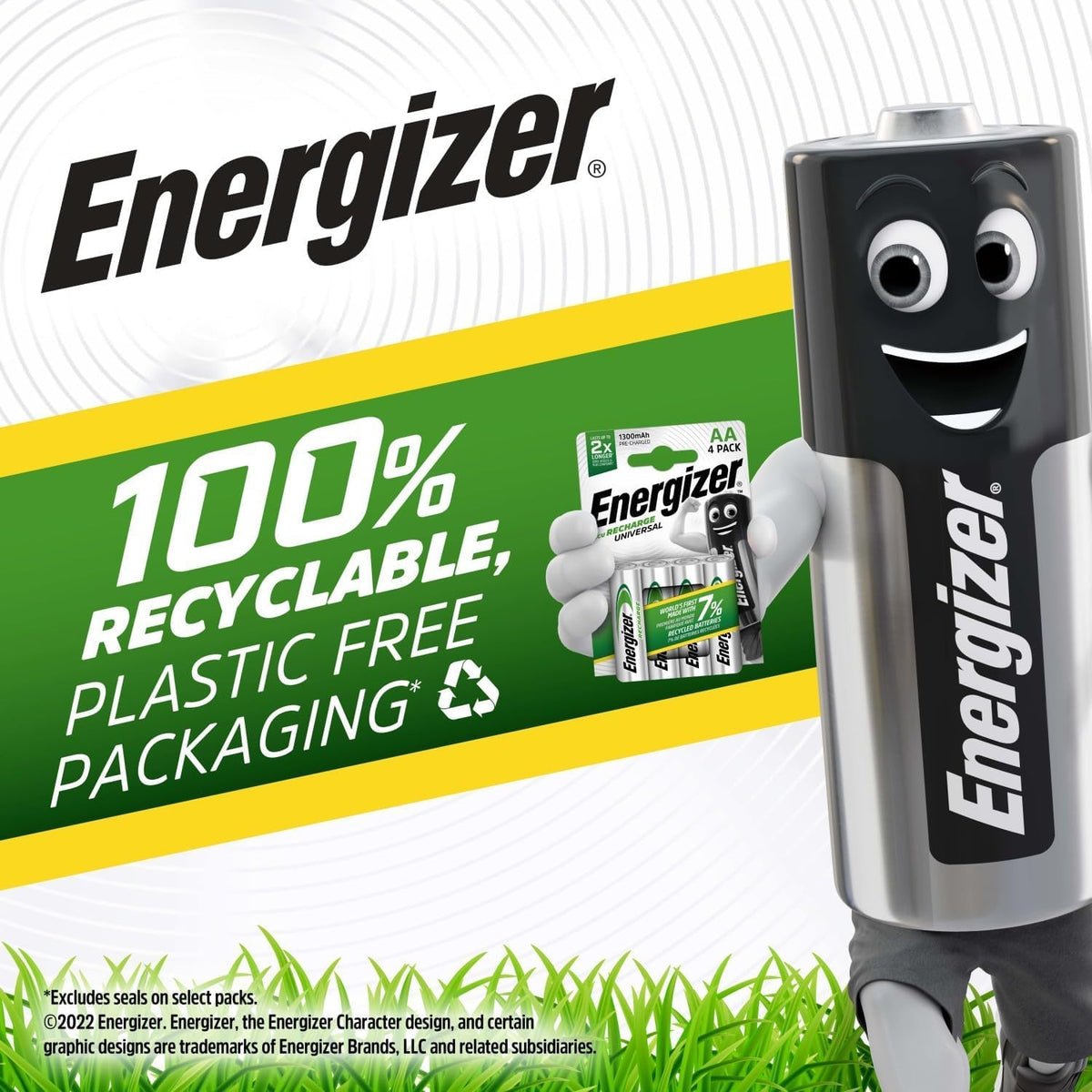Energizer Recharge Universal Rechargeable AA Batteries (4 Pack) 1300 mAh
