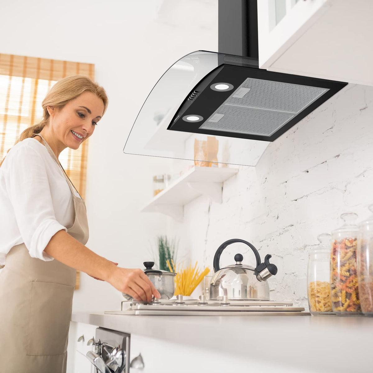 CIARRA 60cm White Angled Cooker Hood, Gesture Control, A+++, CBCW6736A