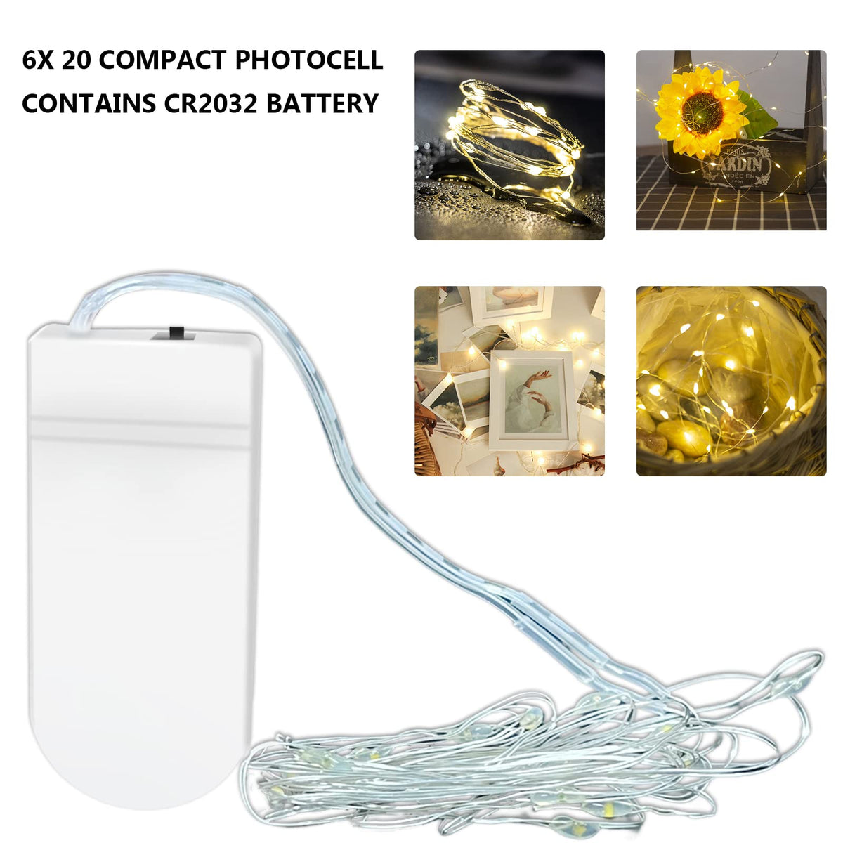 Jsdoin Fairy Lights, 6 Pack 2m 20 Led Battery Operated String Lights Copper Wire Light for Indoor Outdoor Lighting, Bedroom, Wedding Decor, Party, Christmas, Tree Decoration (Warm White)